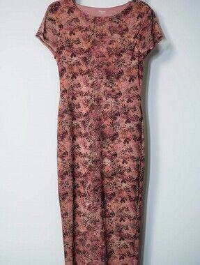 90s Grunge Pink Floral Short Sleeve Mesh Midi Dress